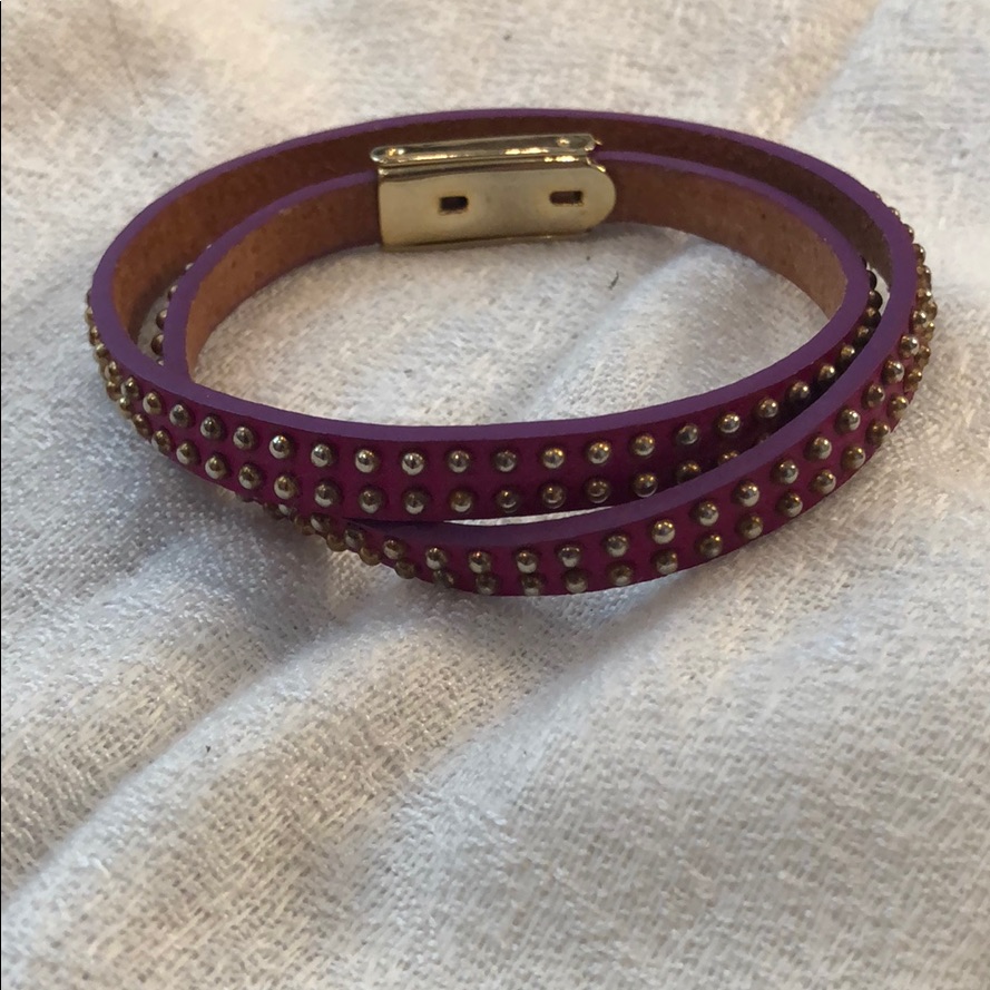 Double Wrap Gold Studded Pink/Purple Bracelet